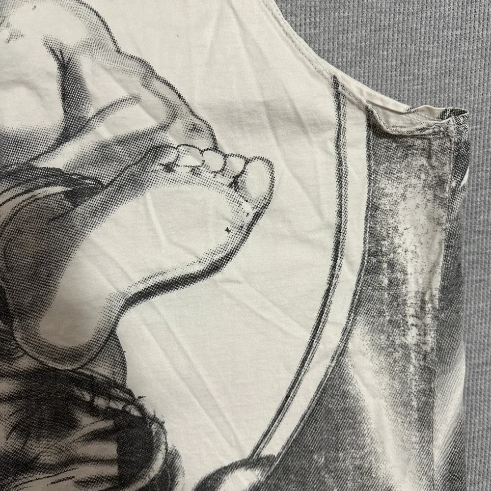 Y2K Aggy Capoeira Martial Arts AOP Graphic Tank Top Faded White Black Mens Large